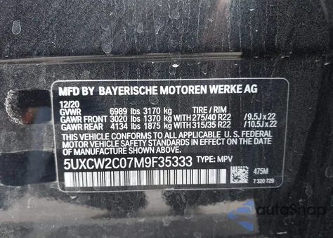 2021 BMW X7 xDrive40I from USA, damaged, VIN 5UXCW2C07M9F35333